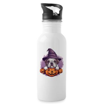 Halloween Witch Hat Pumpkin Dog Bulldog - Water bottle with straw - white - Right