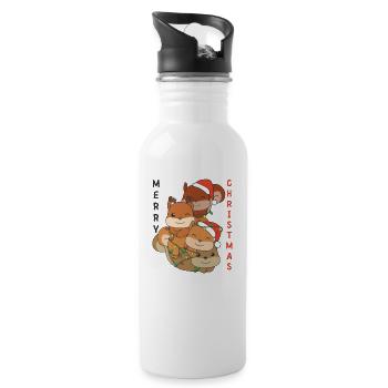 Squirrel Christmas Tree Christmas Animals - Water bottle with straw - white - Right