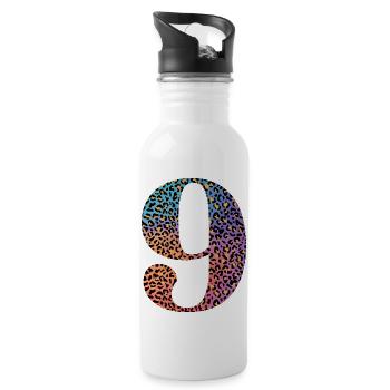 9. Geburtstag Leopard - Trinkflasche mit integriertem Trinkhalm - Weiß - Rechts