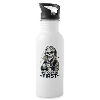 Skull Skeleton But Coffee First Coffee Saying - Water bottle with straw - white - Right