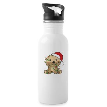 Otters Christmas Winter Animals Otters - Water bottle with straw - white - Right