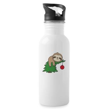 Merry Slothmas lustiges Faultier Weihnachtsbaum - Trinkflasche mit integriertem Trinkhalm - Weiß - Rechts
