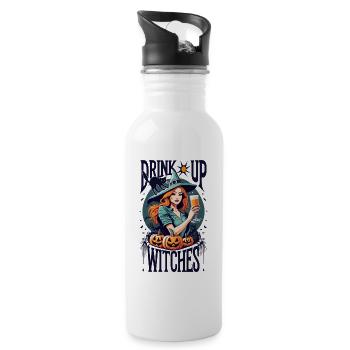Lustiger Halloween Spruch Drink Up Witches Hexen - Trinkflasche mit integriertem Trinkhalm - Weiß - Rechts