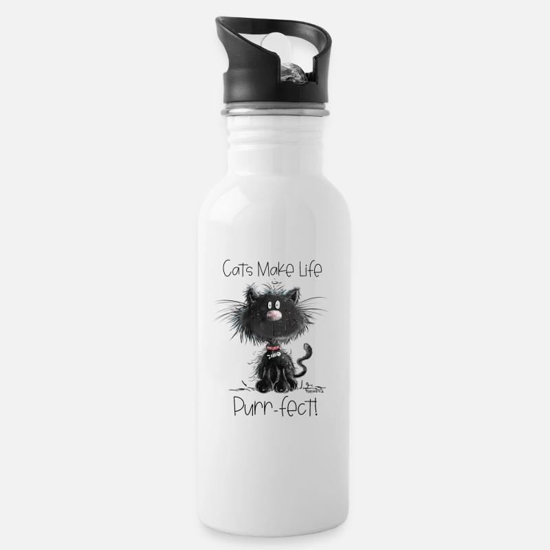 Drollige Schwarze Katze Mit Katzen Spruch - Trinkflasche mit integriertem Trinkhalm - Weiß
