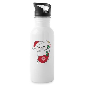 Lapin Noël Neige Hiver Animaux Bunny - Gourde avec paille intégrée - blanc - Droite