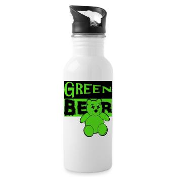 Grüner Bär - Trinkflasche mit integriertem Trinkhalm - Weiß - Rechts
