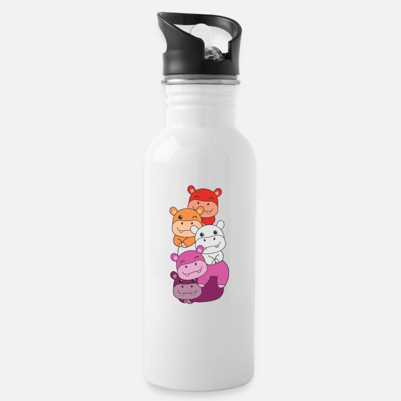 Lesbian Flag Pride LGBTQ Mignon Hippopotame - Gourde avec paille intégrée - blanc