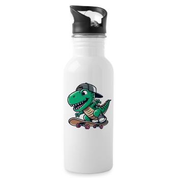 TRex Dino Tyrannosaurus Skateboard - Trinkflasche mit integriertem Trinkhalm - Weiß - Rechts