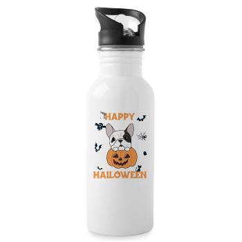 Bulldog in Pumpkin Cute Dogs Happy Halloween - Water bottle with straw - white - Right