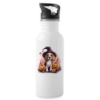 Halloween Witch Hat Pumpkin Dog Beagle - Water bottle with straw - white - Right