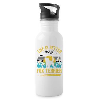 Das Leben ist besser mit einem Foxterrier - Trinkflasche mit integriertem Trinkhalm - Weiß - Rechts