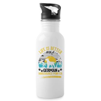 Das Leben ist besser mit einem Deutsch Drahthaar - Trinkflasche mit integriertem Trinkhalm - Weiß - Rechts