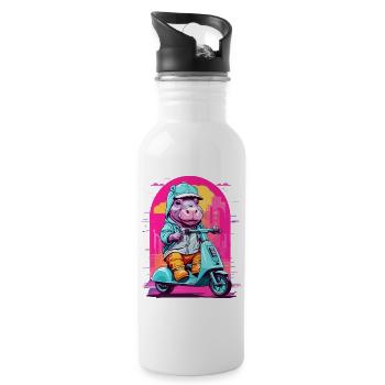 Hippopotamus on Scooter - Water bottle with straw - white - Right