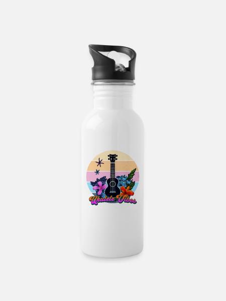 Ukulele Vibes Retro Tropic Circle - Trinkflasche mit integriertem Trinkhalm - Weiß
