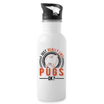 Ich mag einfach Mops Hund - Trinkflasche mit integriertem Trinkhalm - Weiß - Rechts