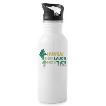 Hurra der Lauch wird 16 - Trinkflasche mit integriertem Trinkhalm - Weiß - Rechts