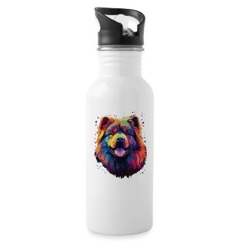 Watercolor Colorful Chow Chow - Water bottle with straw - white - Right