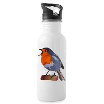 Robin Bird Illustration über Textil - Trinkflasche mit integriertem Trinkhalm - Weiß - Rechts