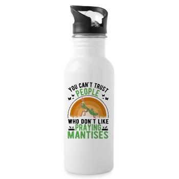 Gottesanbeterin Geschenk Mantis Fangschrecke - Trinkflasche mit integriertem Trinkhalm - Weiß - Rechts