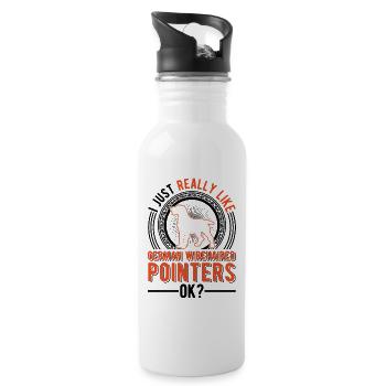 Deutsch Drahthaar Geschenk - Trinkflasche mit integriertem Trinkhalm - Weiß - Rechts