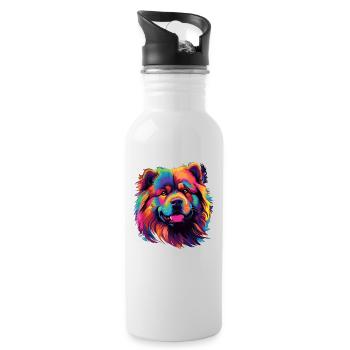 Wasserfarben Farbenfroher Chow Chow - Trinkflasche mit integriertem Trinkhalm - Weiß - Rechts