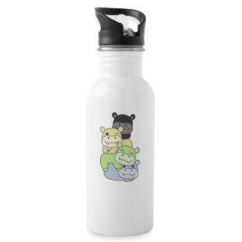 cassgender Flag Pride LGBTQ süße Hippo - Trinkflasche mit integriertem Trinkhalm - Weiß - Rechts