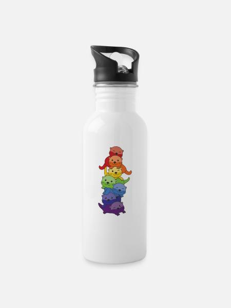 Regenbogen Flag Pride LGBTQ süßer Otter Stapel - Trinkflasche mit integriertem Trinkhalm - Weiß