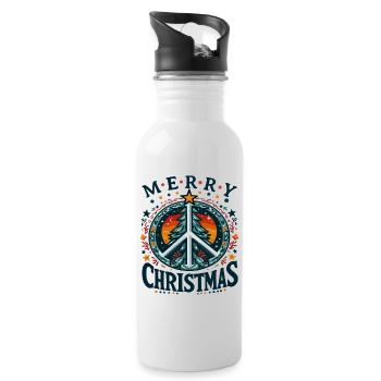 Frieden Weihnachtsbaum Frohe Weihnachten - Trinkflasche mit integriertem Trinkhalm - Weiß - Rechts