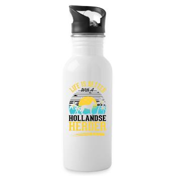 Das Leben ist ist mit einem Hollandse Herder - Trinkflasche mit integriertem Trinkhalm - Weiß - Rechts
