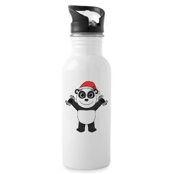 Panda Fitness Weihnachten - Trinkflasche mit integriertem Trinkhalm - Weiß - Rechts