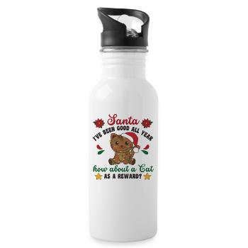 Ich will ein Katze zu Weihnachten süße Katzen - Trinkflasche mit integriertem Trinkhalm - Weiß - Rechts