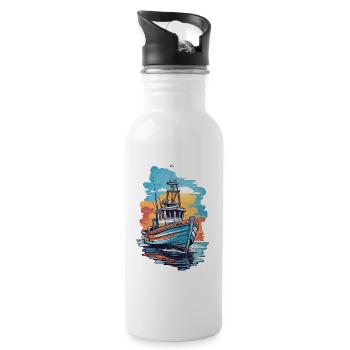 Fishing Fishing Boat Boat on the High Seas Fisherman - Water bottle with straw - white - Right