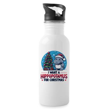 Ich will ein Flusspferd zu Weihnachten süße Hippos - Trinkflasche mit integriertem Trinkhalm - Weiß - Rechts