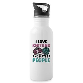 I love Knitting and maybe 3 people - Trinkflasche mit integriertem Trinkhalm - Weiß - Rechts