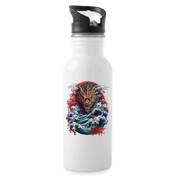 Japanischer Ukiyo-E Kunststil Drache Retro Design - Trinkflasche mit integriertem Trinkhalm - Weiß - Rechts