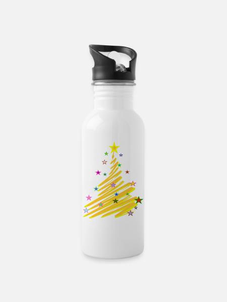 Weihnachtsstern-Baum - Trinkflasche mit integriertem Trinkhalm - Weiß