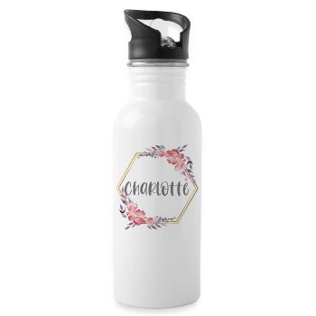 Charlotte Girl Name Baby Gift - Water bottle with straw - white - Right