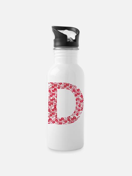 Buchstabe D - Kiss T-Shirt - Trinkflasche mit integriertem Trinkhalm - Weiß