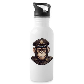 Polizei Schimpanse - Trinkflasche mit integriertem Trinkhalm - Weiß - Rechts