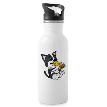 Boston Terrier Dog Pizza - Water bottle with straw - white - Right