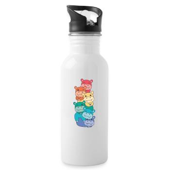 Regenbogen Hippo süße bunte Hippo für Kinder - Trinkflasche mit integriertem Trinkhalm - Weiß - Rechts