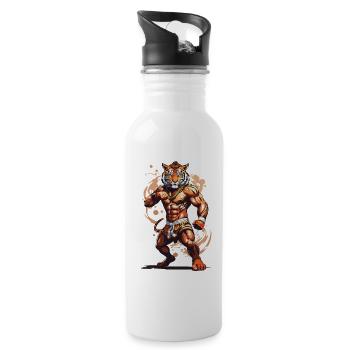 Tiger Spirit Kickboxen und Muay Thai Design - Trinkflasche mit integriertem Trinkhalm - Weiß - Rechts