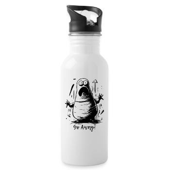 Ängstliches, lustiges, molliges Monster, Geh weg - Trinkflasche mit integriertem Trinkhalm - Weiß - Rechts