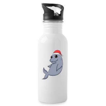 Dugong Weihnachten - Trinkflasche mit integriertem Trinkhalm - Weiß - Rechts