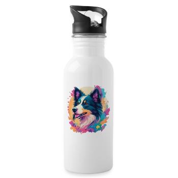 Border Collie Hund Eleganz für Hundefans - Trinkflasche mit integriertem Trinkhalm - Weiß - Rechts