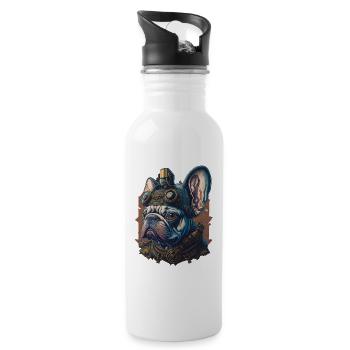 Retro French Bulldog Steampunk Dog - Water bottle with straw - white - Right