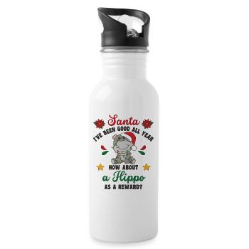 Ich will ein Hippo zu Weihnachten süße Flusspferde - Trinkflasche mit integriertem Trinkhalm - Weiß - Rechts