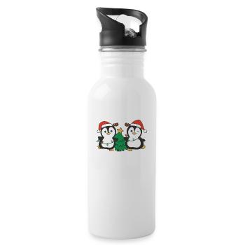 Pingouin Noël Hiver Animaux Pingouins - Gourde avec paille intégrée - blanc - Droite