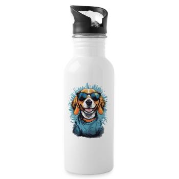 Cool Beagle Dad Family Dog Dogs Love - Water bottle with straw - white - Right