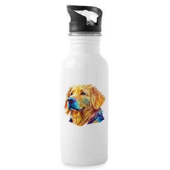 Polygon Golden Retriever - Kunstvolles Hundedesign - Trinkflasche mit integriertem Trinkhalm - Weiß - Rechts